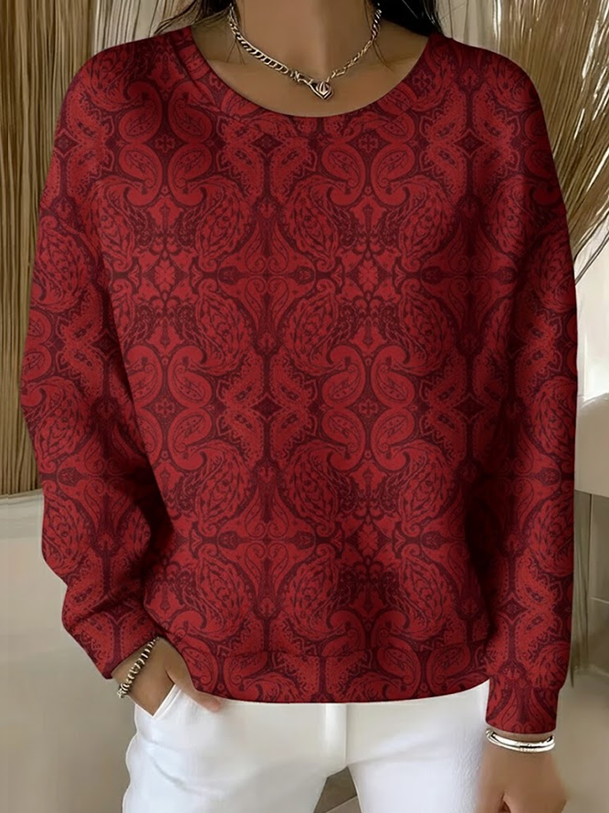 Casual Crew Neck Abstract Sweatshirt Printing