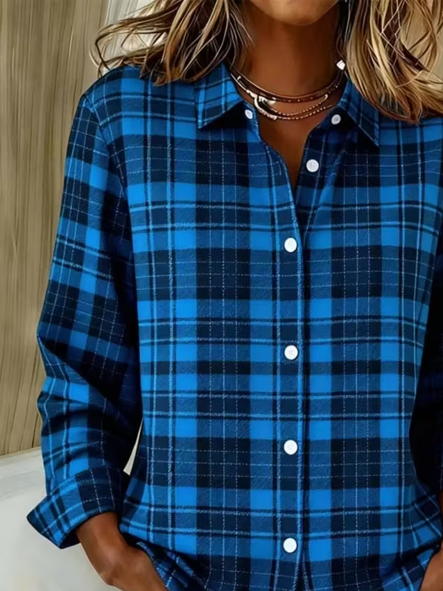 Shirt Collar Regular Sleeve Long Sleeve Plaid Buckle Regular Loose Button Up Shirt Shirt For Women