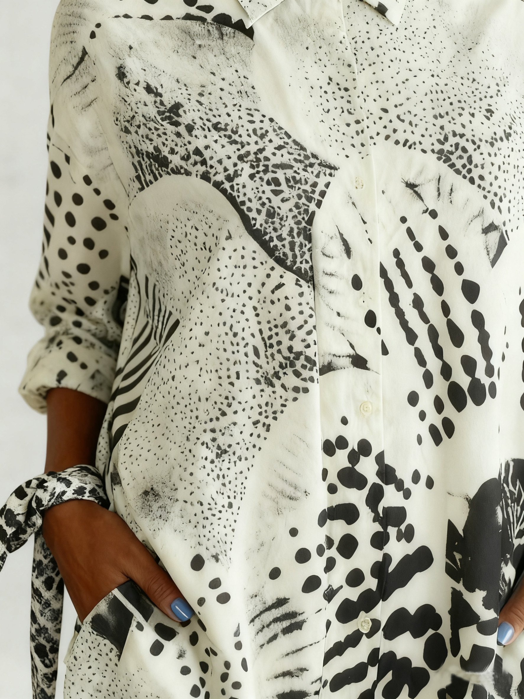 Shawl Collar Long Sleeve Leopard Regular Micro-Elasticity Loose Shirt For Women