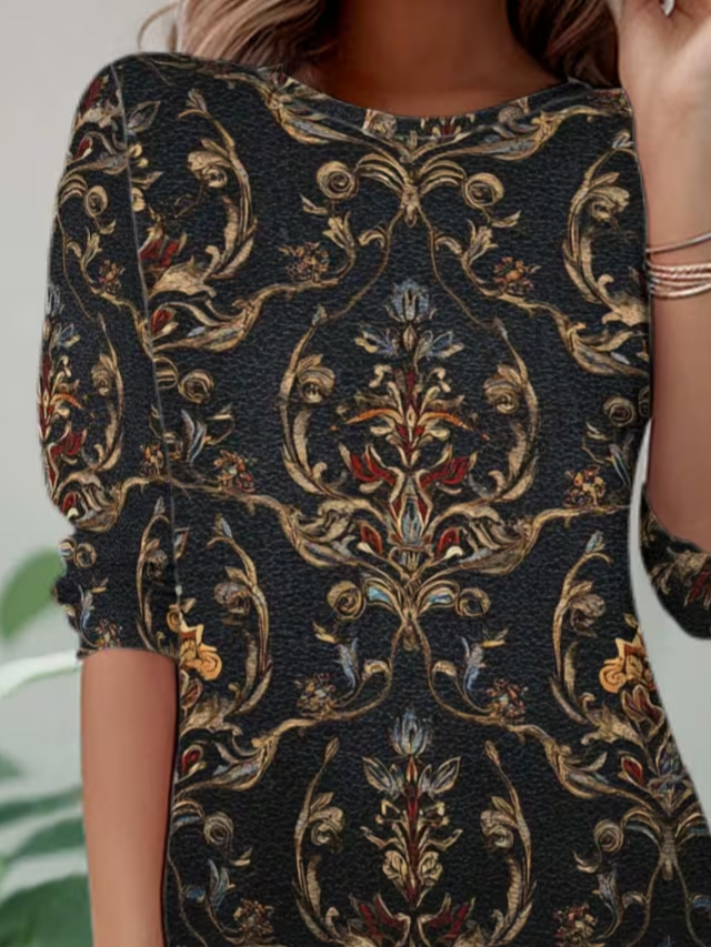 Casual Abstract Crew Neck Long Sleeve T-shirt