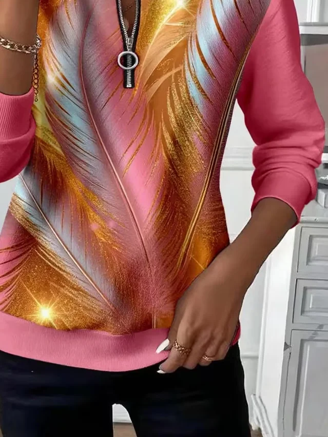 Casual Crew Neck Abstract Sweatshirt Printing