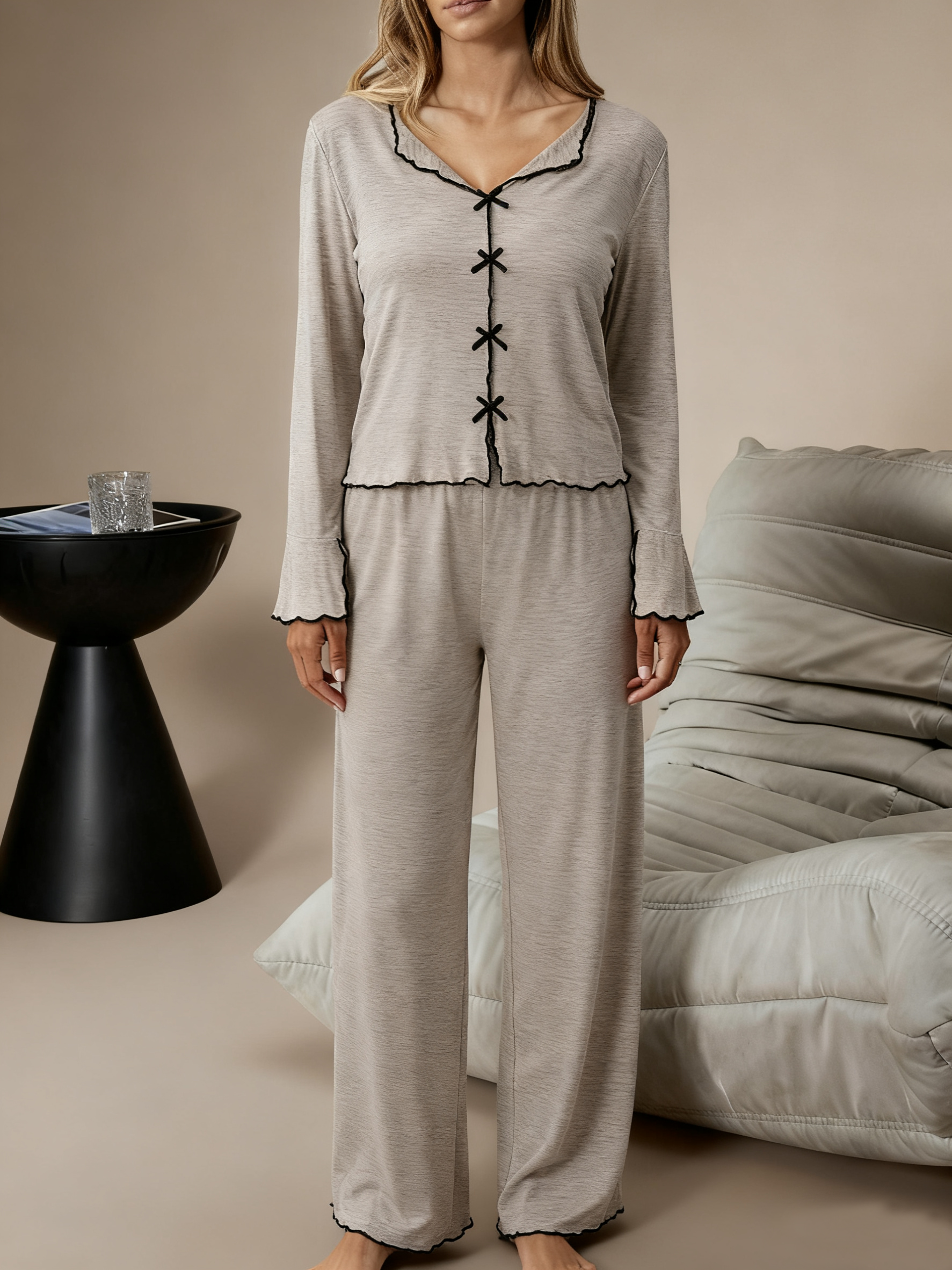 2pcs Leisure Jersey Casual Pajama Set