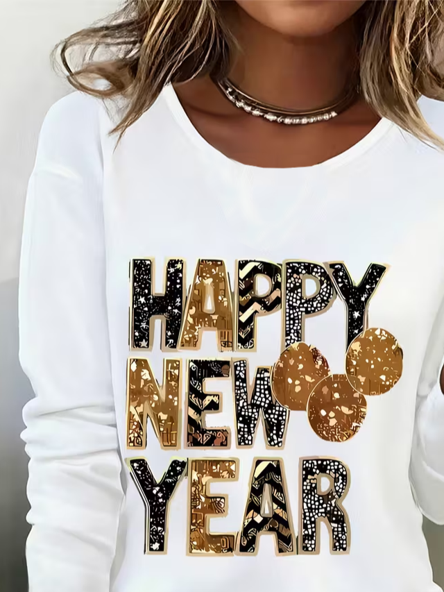 Casual Text Letters Crew Neck Long Sleeve T-shirt