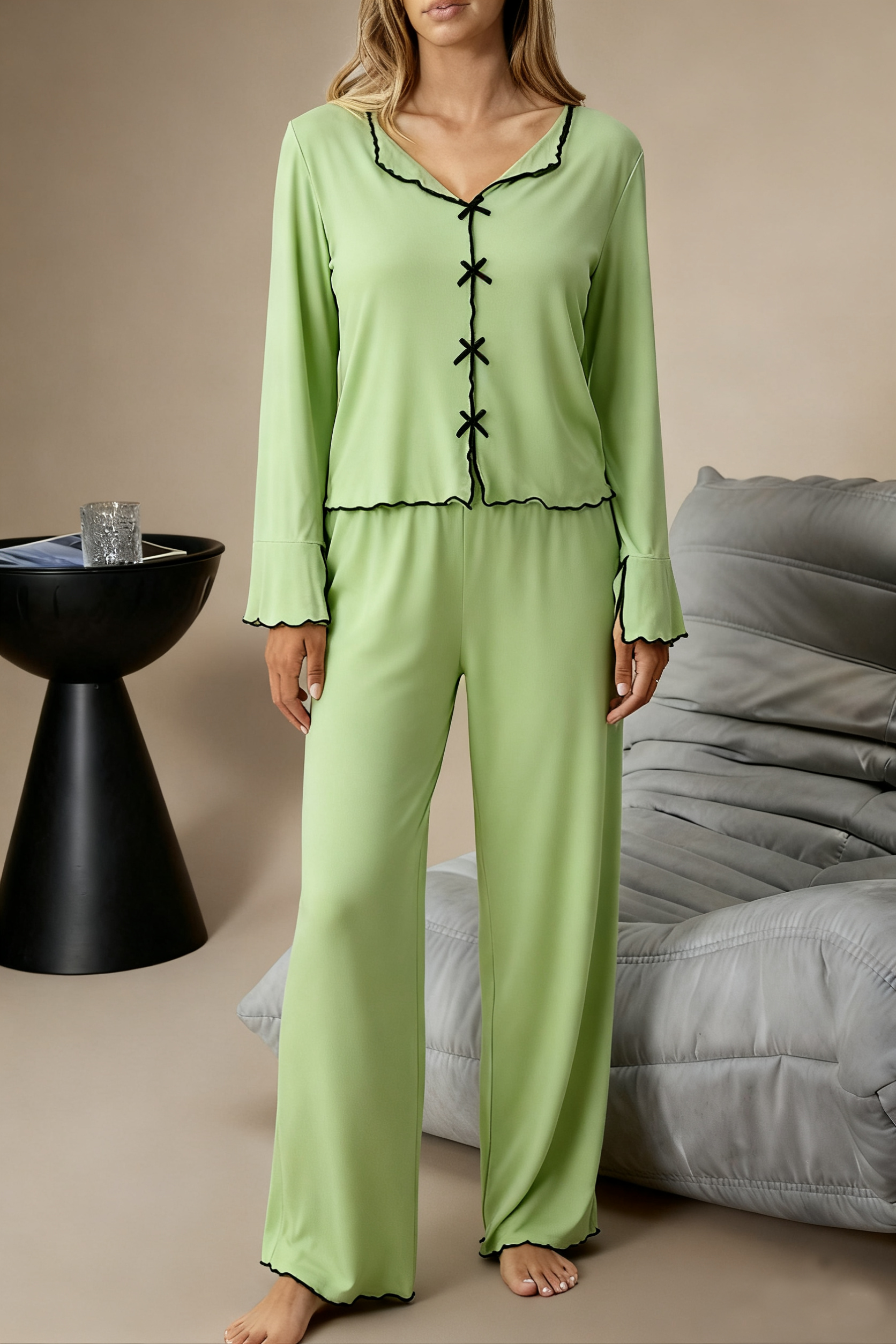 2pcs Leisure Jersey Casual Pajama Set