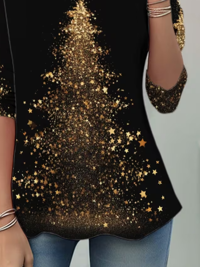 Casual Christmas Crew Neck Long Sleeve T-shirt