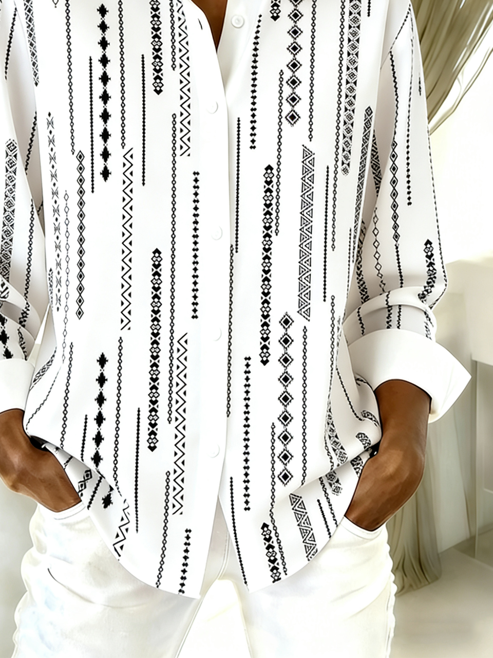 Shirt Collar Long Sleeve Striped Regular Loose Shirt For Women