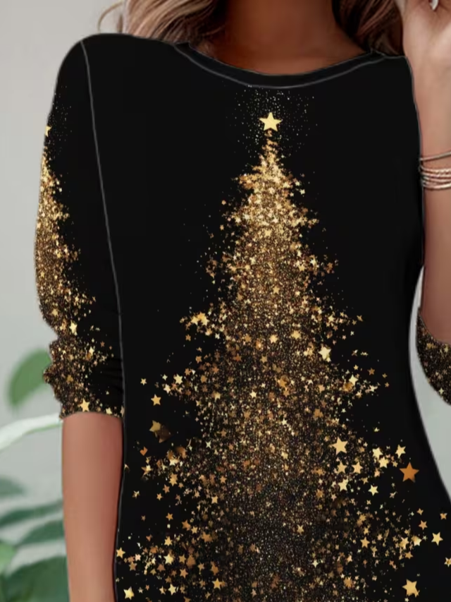 Casual Christmas Crew Neck Long Sleeve T-shirt