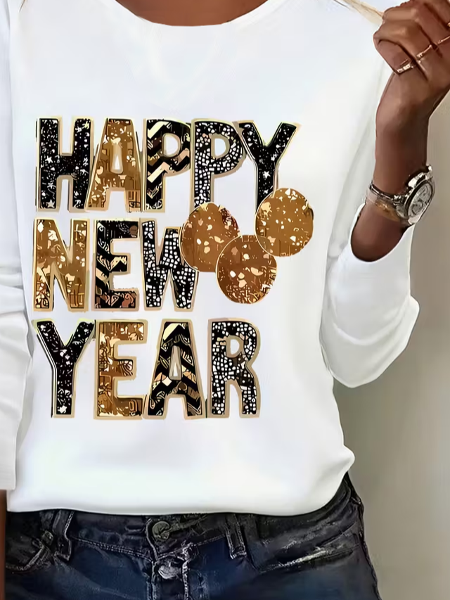 Casual Text Letters Crew Neck Long Sleeve T-shirt