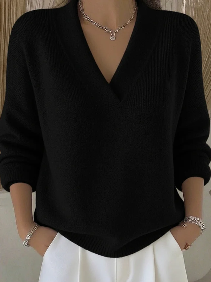 Women Cotton Plain Long Sleeve Comfy Street Split Joint Sweater