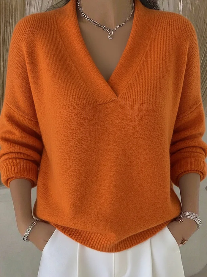 Women Cotton Plain Long Sleeve Comfy Street Split Joint Sweater