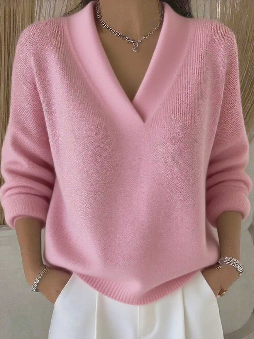 Women Cotton Plain Long Sleeve Comfy Street Split Joint Sweater