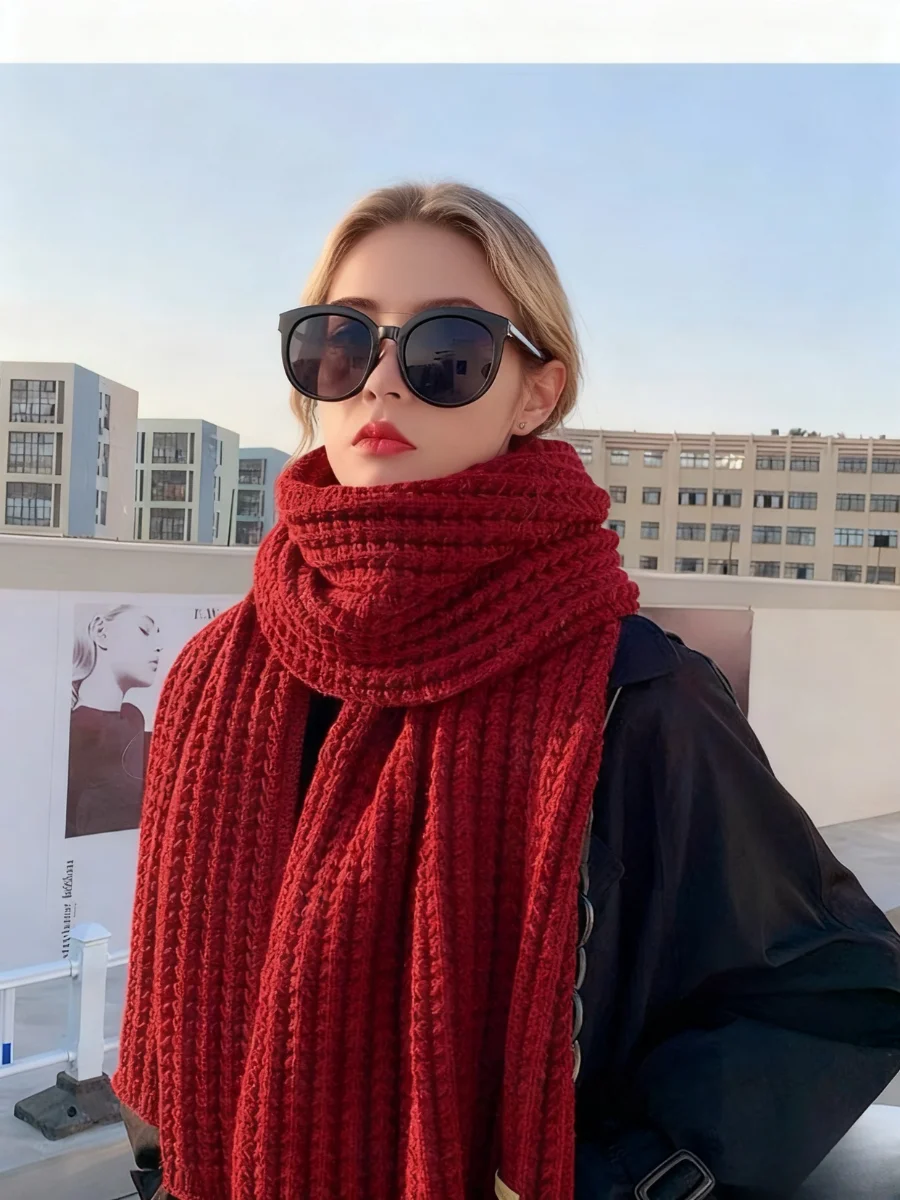 Versatile Korean Style Knitted Wool Christmas Red New Winter High-end New Year Gift Couple Scarf