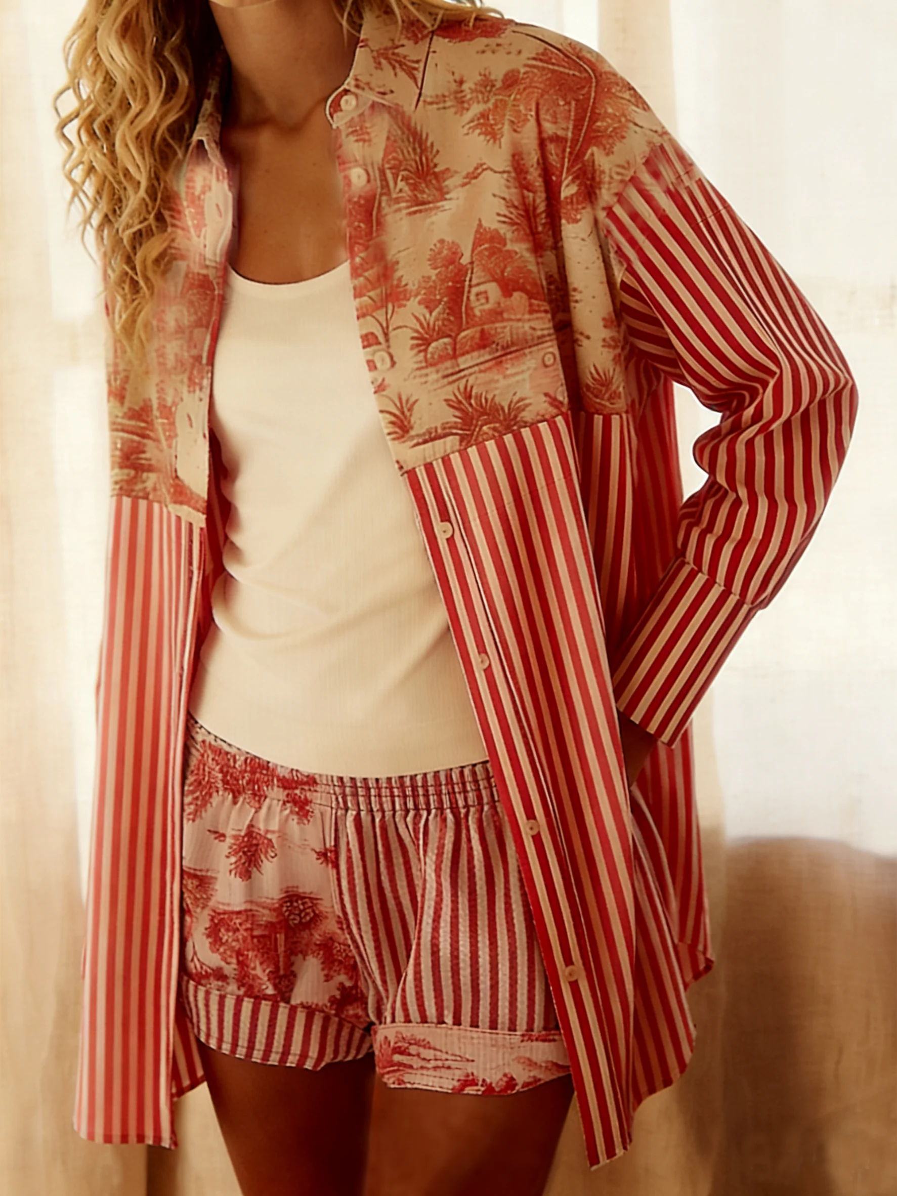 Loose Fit Casual Floral Stripe Room Service Shirt