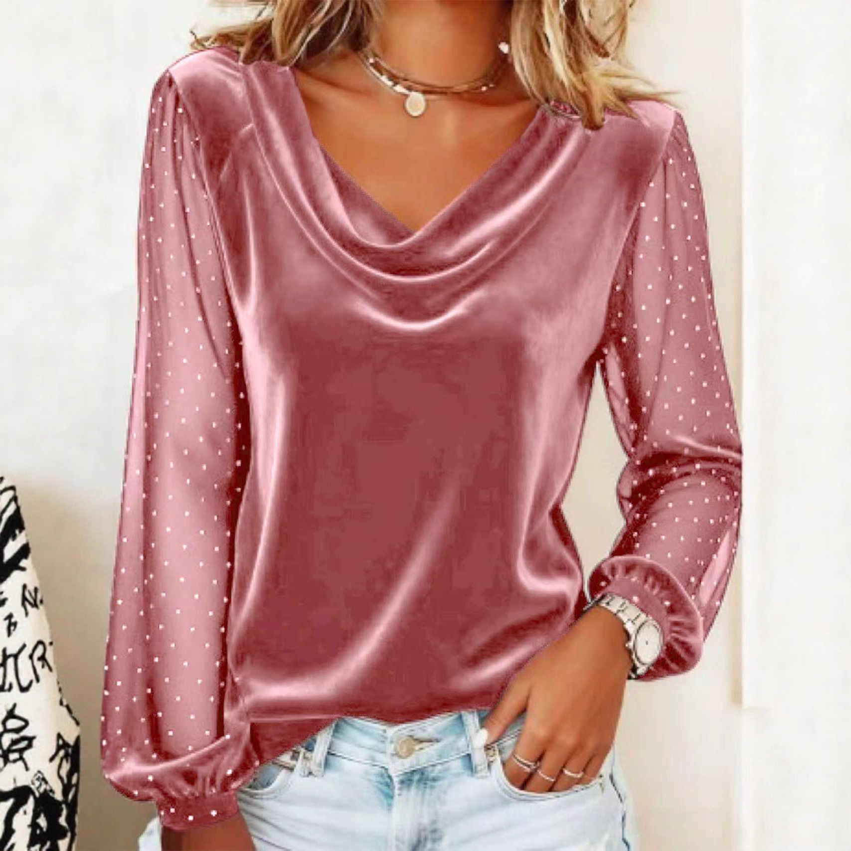 Casual Plain V Neck Long Sleeve T-shirt
