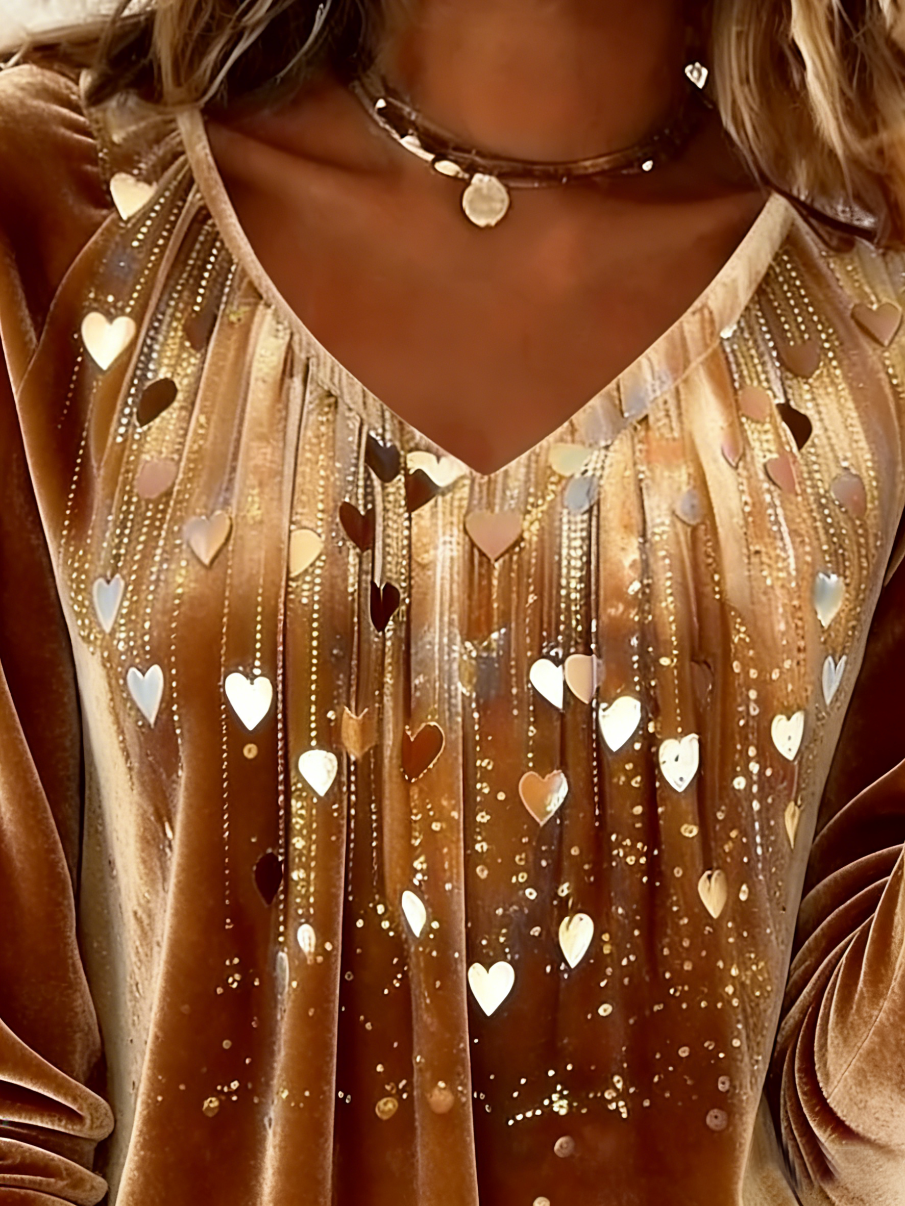 Casual Heart/Cordate V Neck Long Sleeve T-shirt