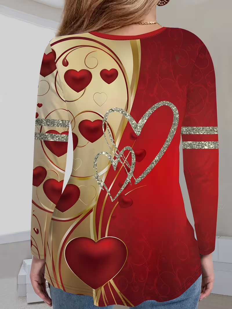 Casual Heart/Cordate V Neck Long Sleeve T-shirt