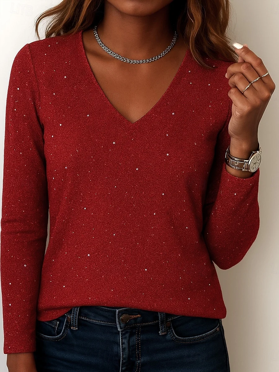 Casual Abstract V Neck Long Sleeve T-shirt