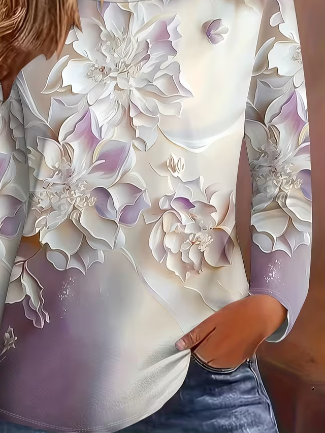 Casual Floral Crew Neck Long Sleeve T-shirt
