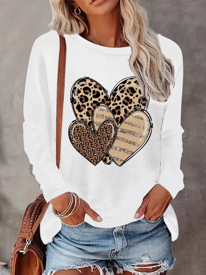Casual Leopard Crew Neck Long Sleeve T-shirt