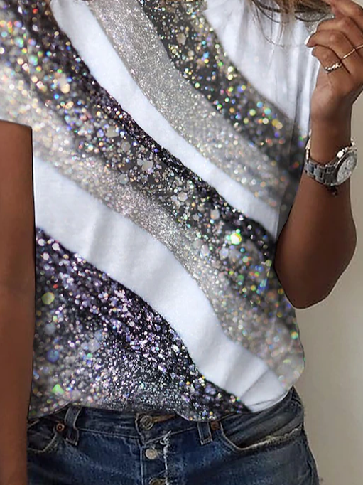 Casual Abstract Crew Neck Short Sleeve T-shirt