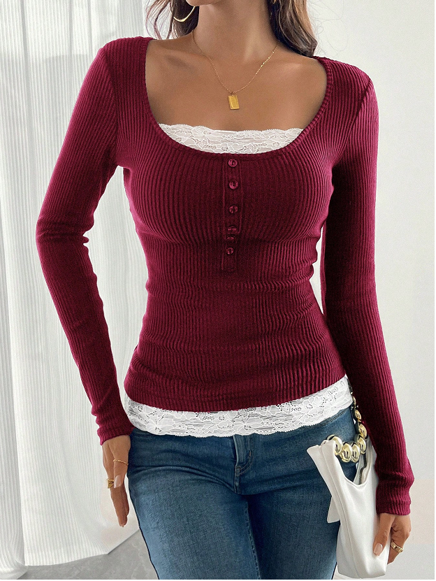 Casual Plain Crew Neck Long Sleeve T-shirt