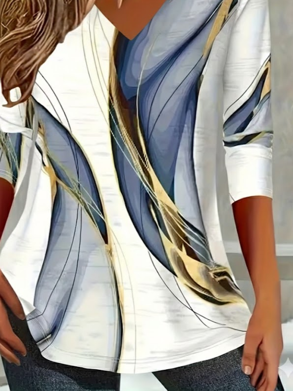 Casual Abstract V Neck Long Sleeve T-shirt