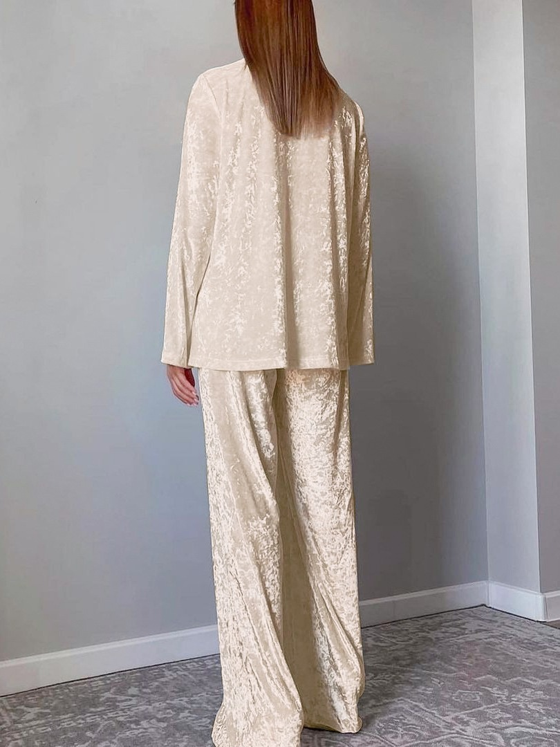 Velvet Plain  Loose Fit Simple Causle Pajama Set