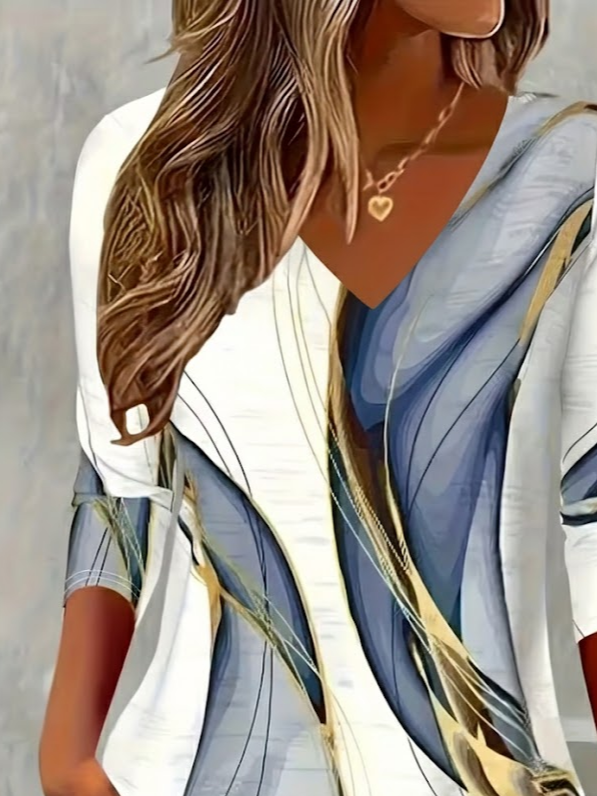 Casual Abstract V Neck Long Sleeve T-shirt