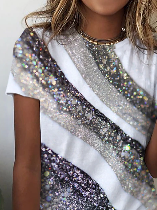 Casual Abstract Crew Neck Short Sleeve T-shirt