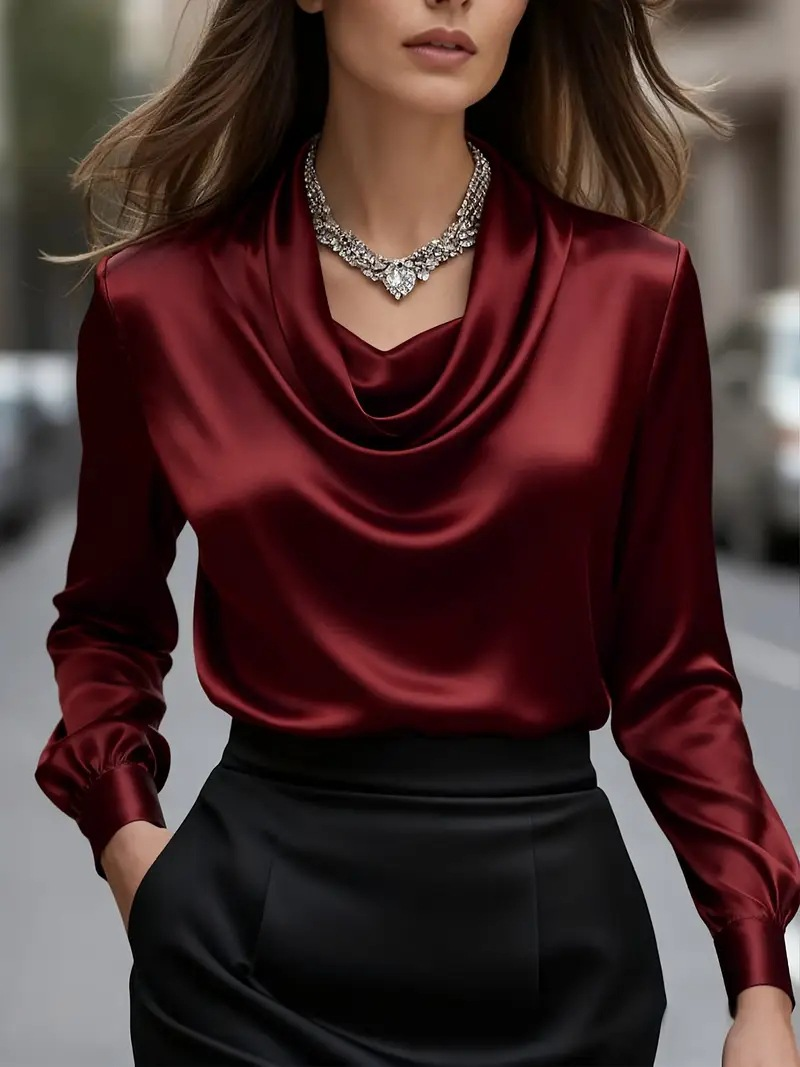 Cowl Neck Long Sleeve Plain Regular Regular Fit Shirt For Women