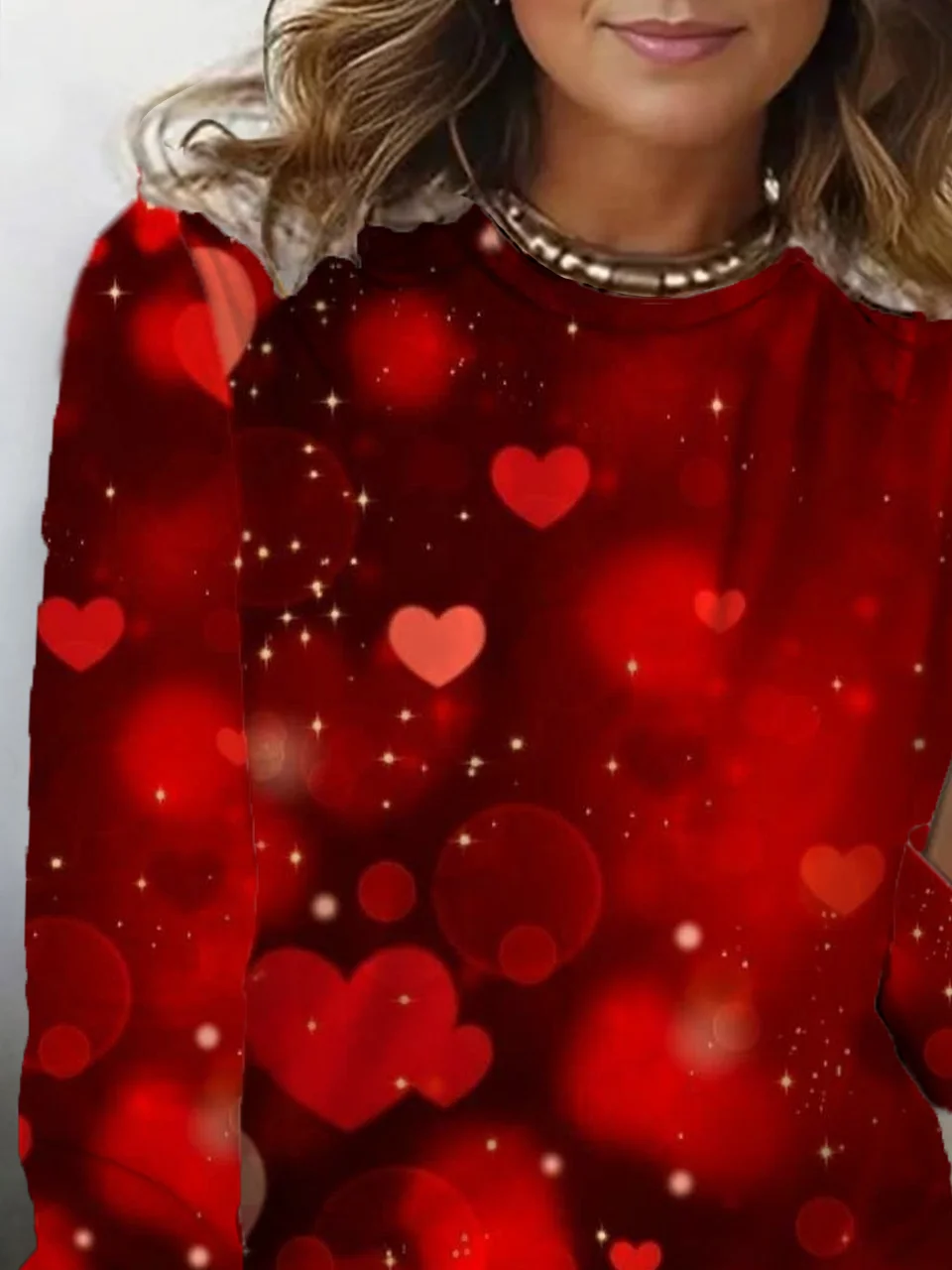 Casual Heart/Cordate Crew Neck Long Sleeve T-shirt