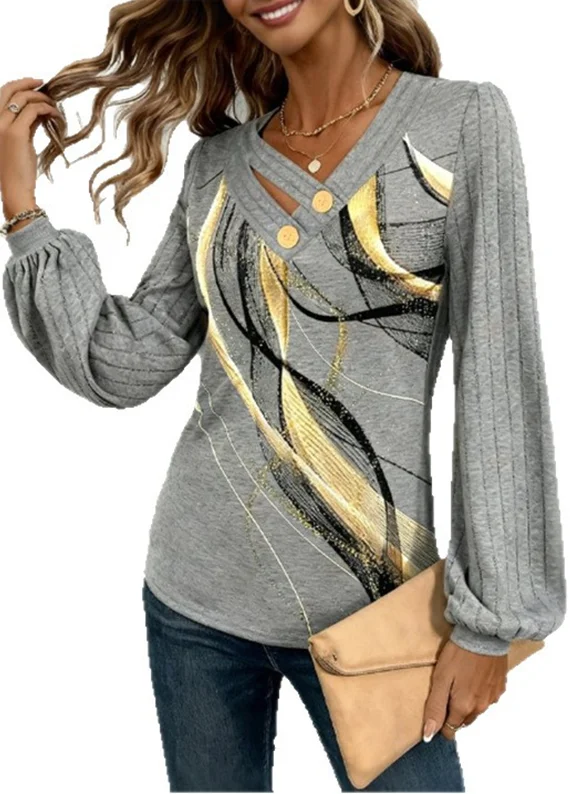 Casual Abstract Graphic V Neck Long Sleeve T-shirt