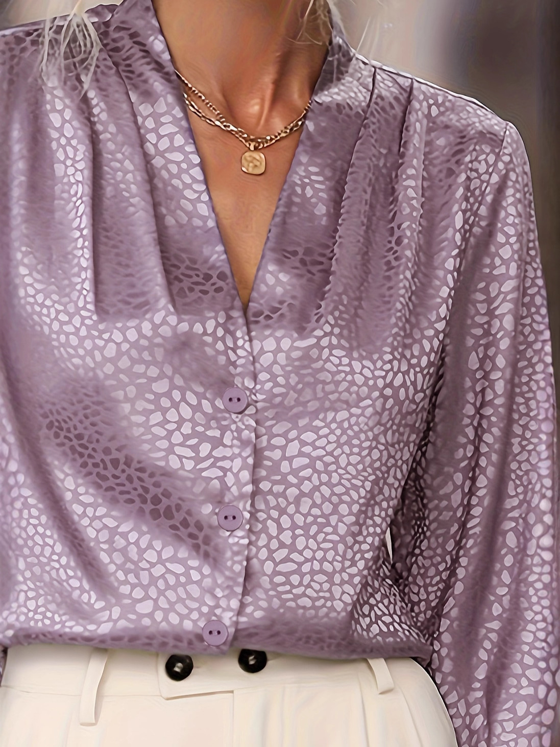 V Neck Long Sleeve Leopard Regular Regular Fit Shirt For Women