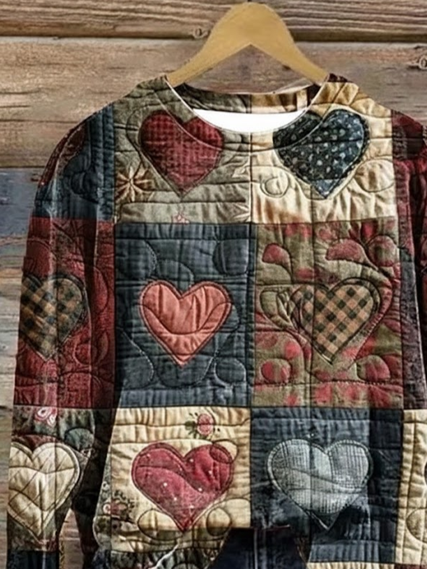 Casual Crew Neck Heart/Cordate Sweatshirt Printing