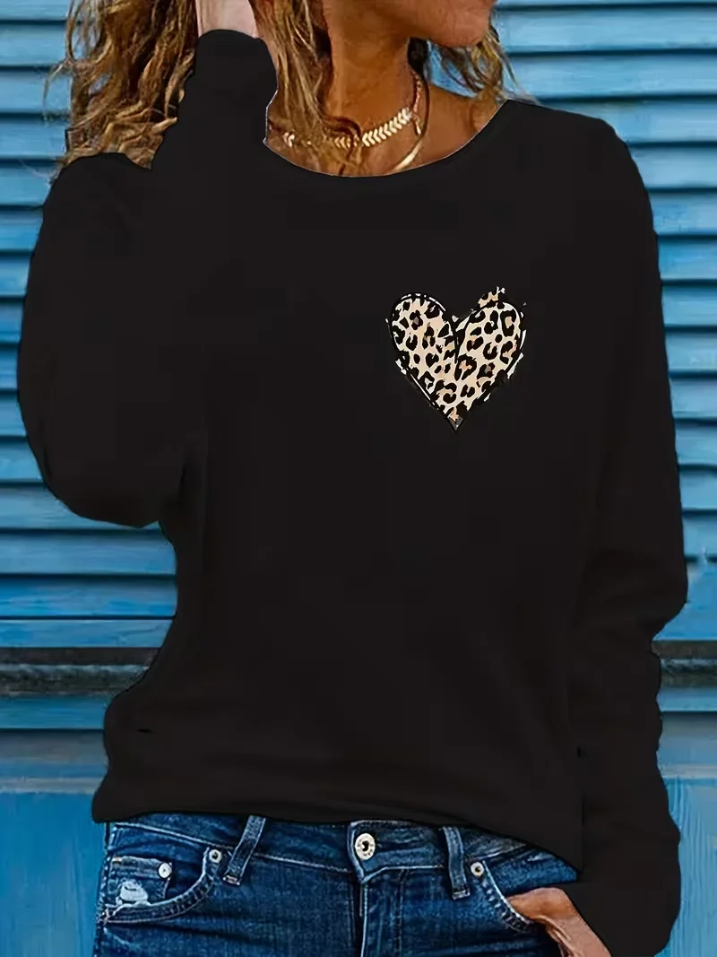 Casual Leopard Crew Neck Long Sleeve T-shirt