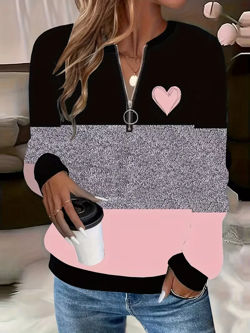 Casual Crew Neck Heart/Cordate Sweatshirt Printing