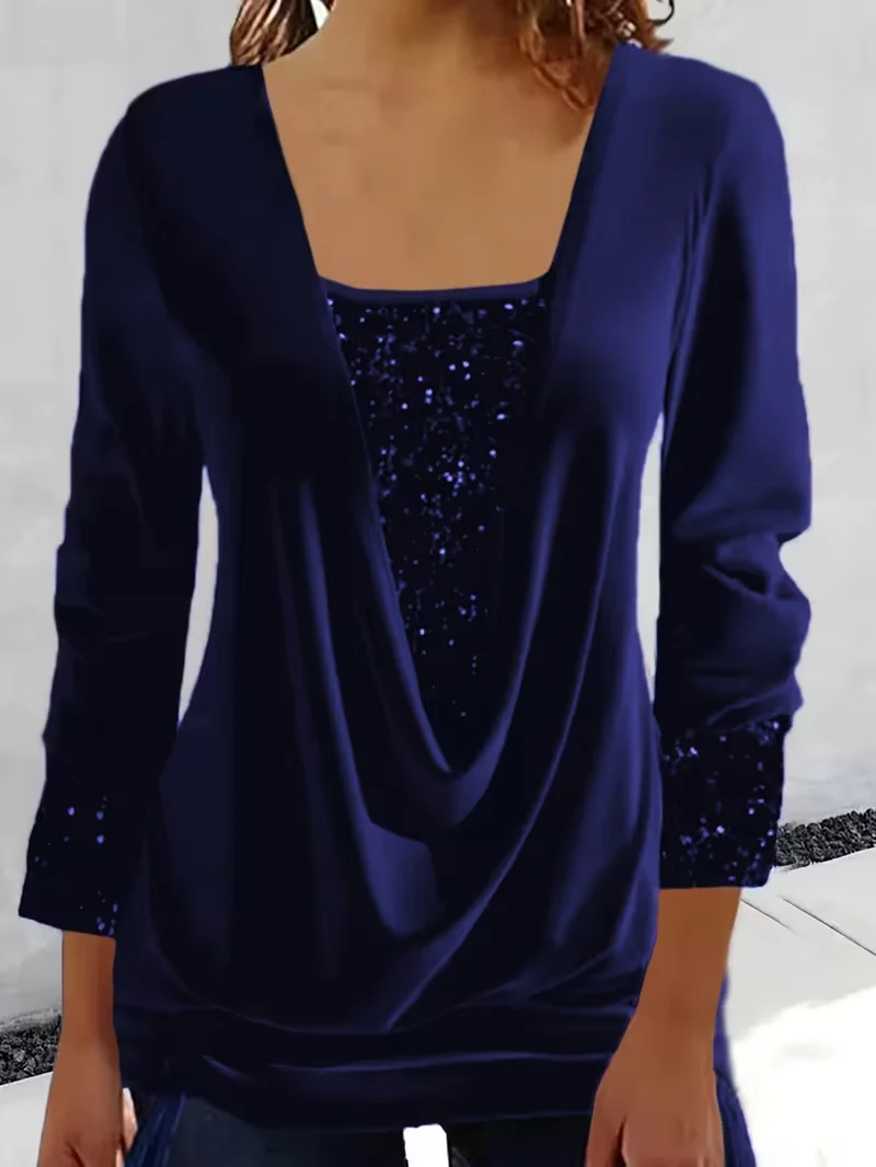 Vintage Plain U-Neck Long Sleeve T-shirt