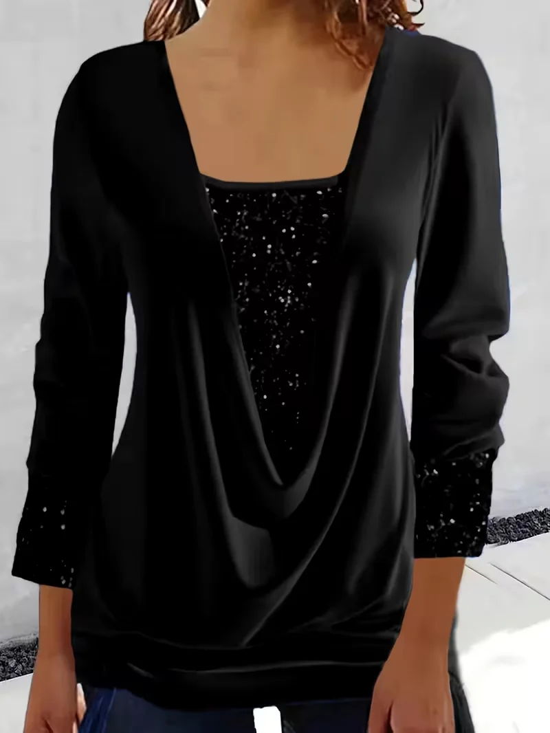 Vintage Plain U-Neck Long Sleeve T-shirt