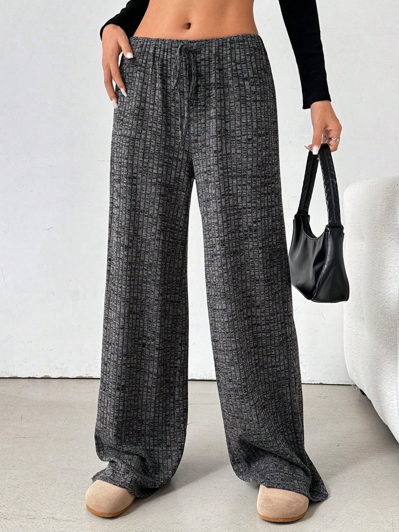 Women Striped Long Elastic Waist Pants Casual Spring/Fall Trousers