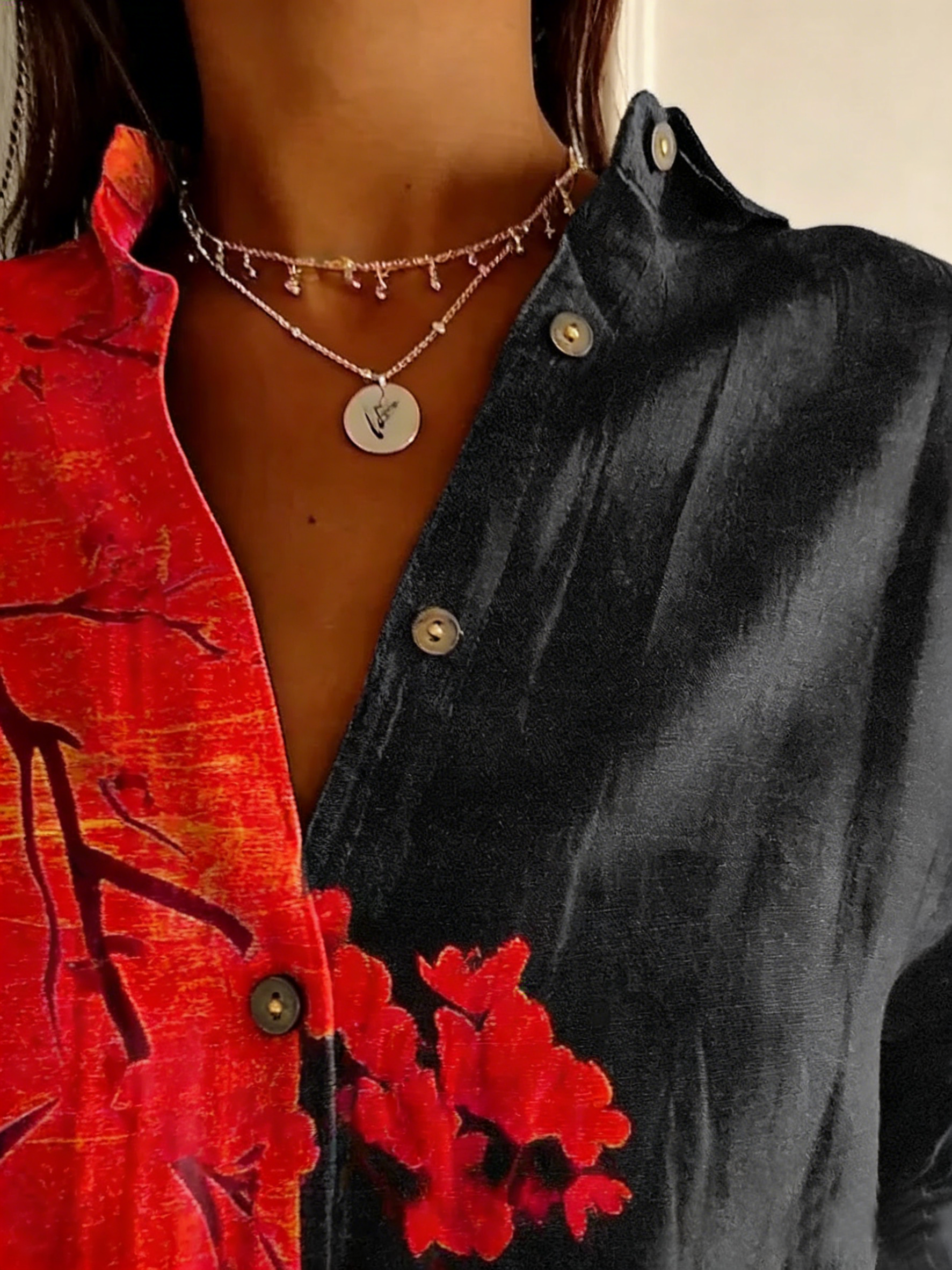 Shawl Collar Long Sleeve Floral Regular Loose Shirt For Women