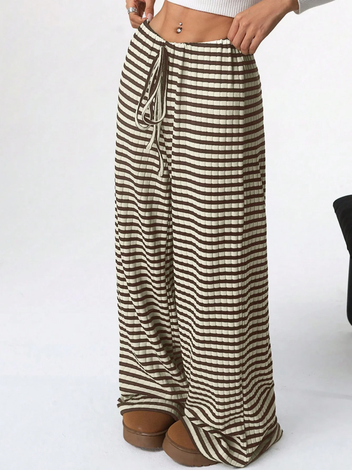 Women Striped Long Elastic Waist Pants Casual Spring/Fall Trousers