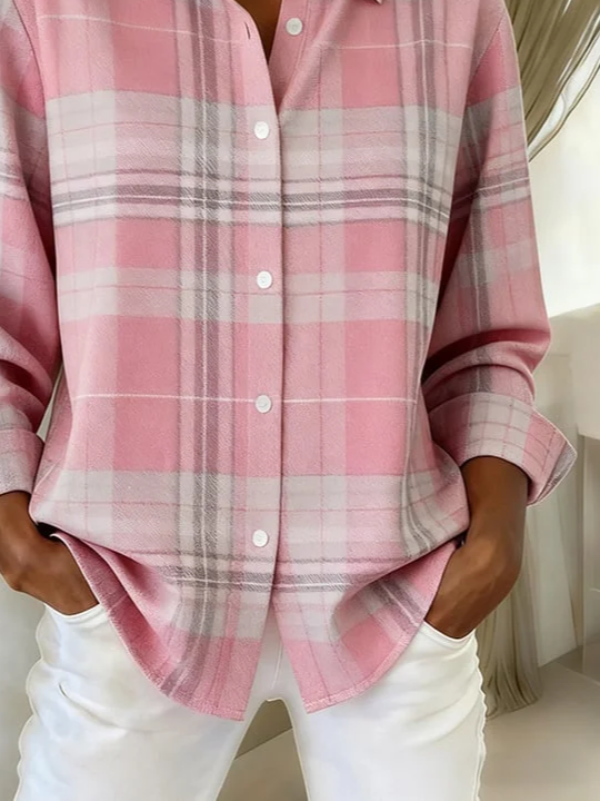 Shirt Collar Regular Sleeve Long Sleeve Plaid Buckle Regular Loose Button Up Shirt Shirt For Women