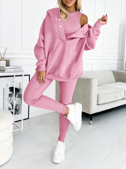 Women Plain Matching Outfit Daily Long Sleeve Casual Spring/Fall Multi-Piece Set Matching Set