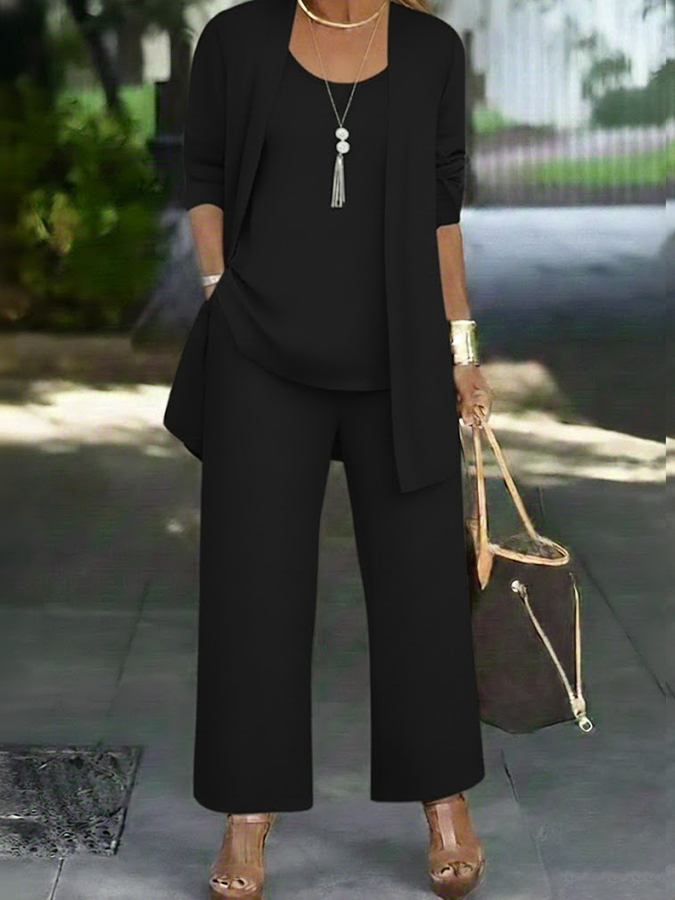 Women Plain Two-Piece Set Daily Long Sleeve Casual Spring/Fall Multi-Piece Set Matching Set