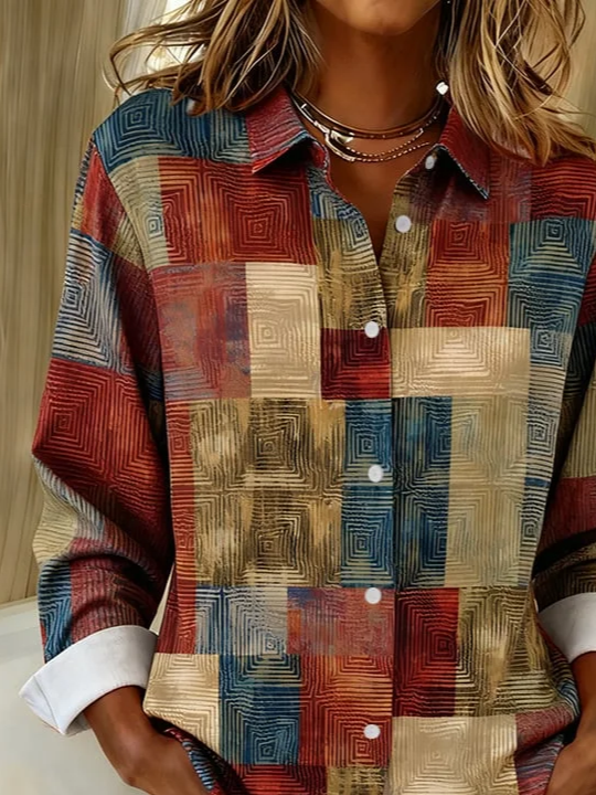 Shirt Collar Regular Sleeve Long Sleeve Abstract Buckle Regular Loose Button Up Shirt Shirt For Women