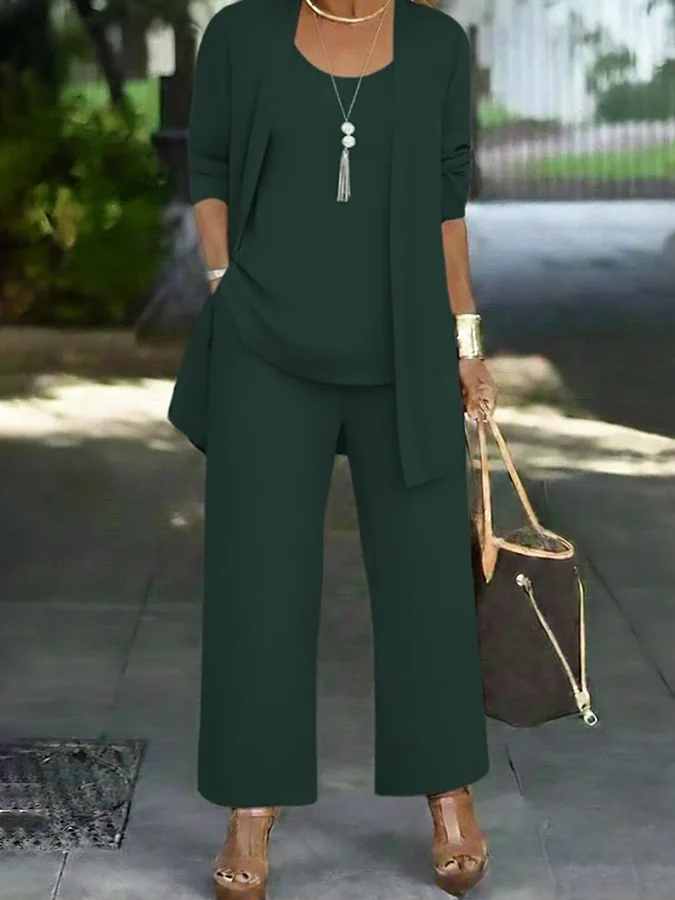 Women Plain Two-Piece Set Daily Long Sleeve Casual Spring/Fall Multi-Piece Set Matching Set