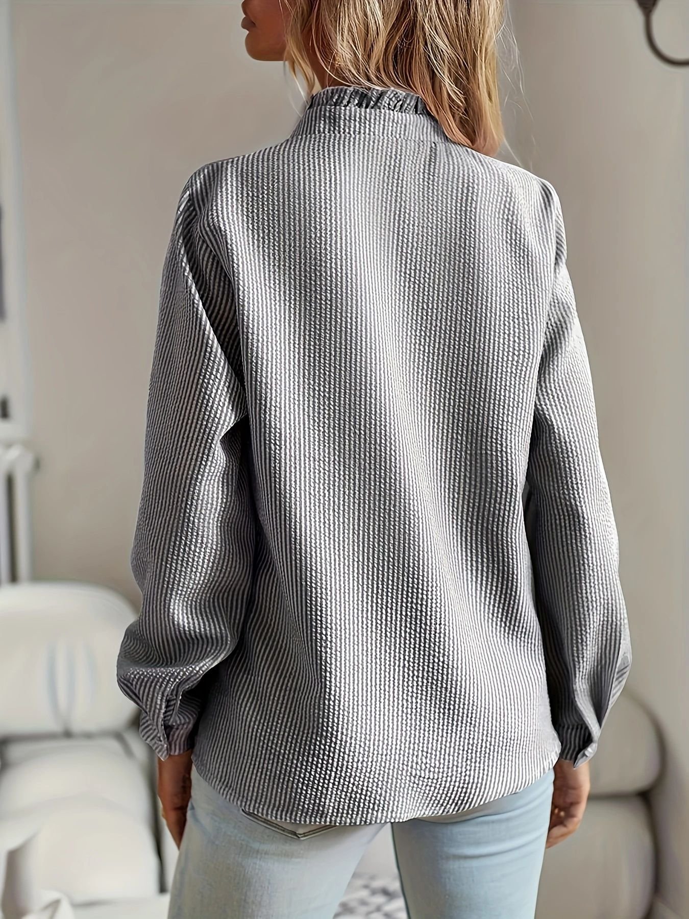 Long Sleeve Striped Regular Loose Shirt For Women