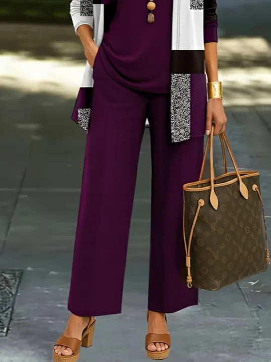 Women Plain Two-Piece Set Daily Long Sleeve Casual Spring/Fall Multi-Piece Set Matching Set