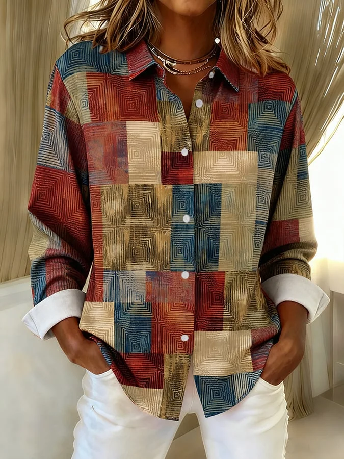 Shirt Collar Regular Sleeve Long Sleeve Abstract Buckle Regular Loose Button Up Shirt Shirt For Women
