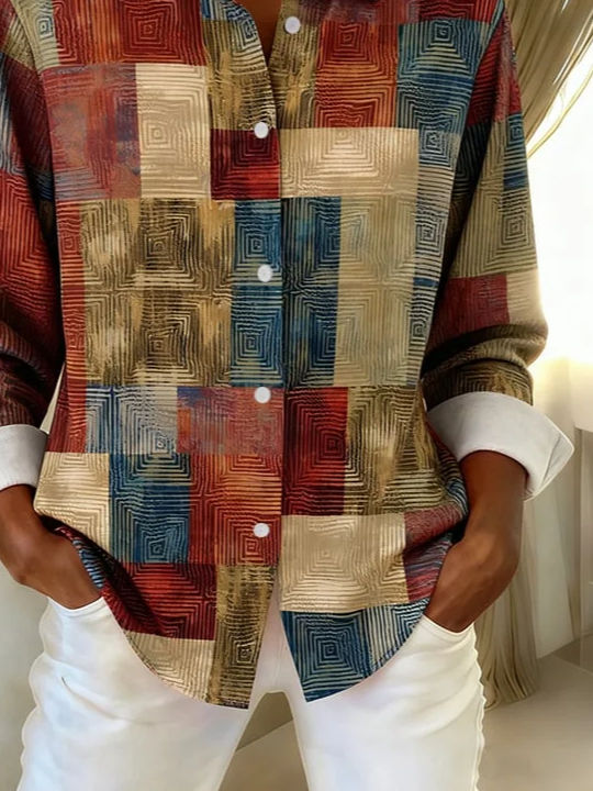 Shirt Collar Regular Sleeve Long Sleeve Abstract Buckle Regular Loose Button Up Shirt Shirt For Women